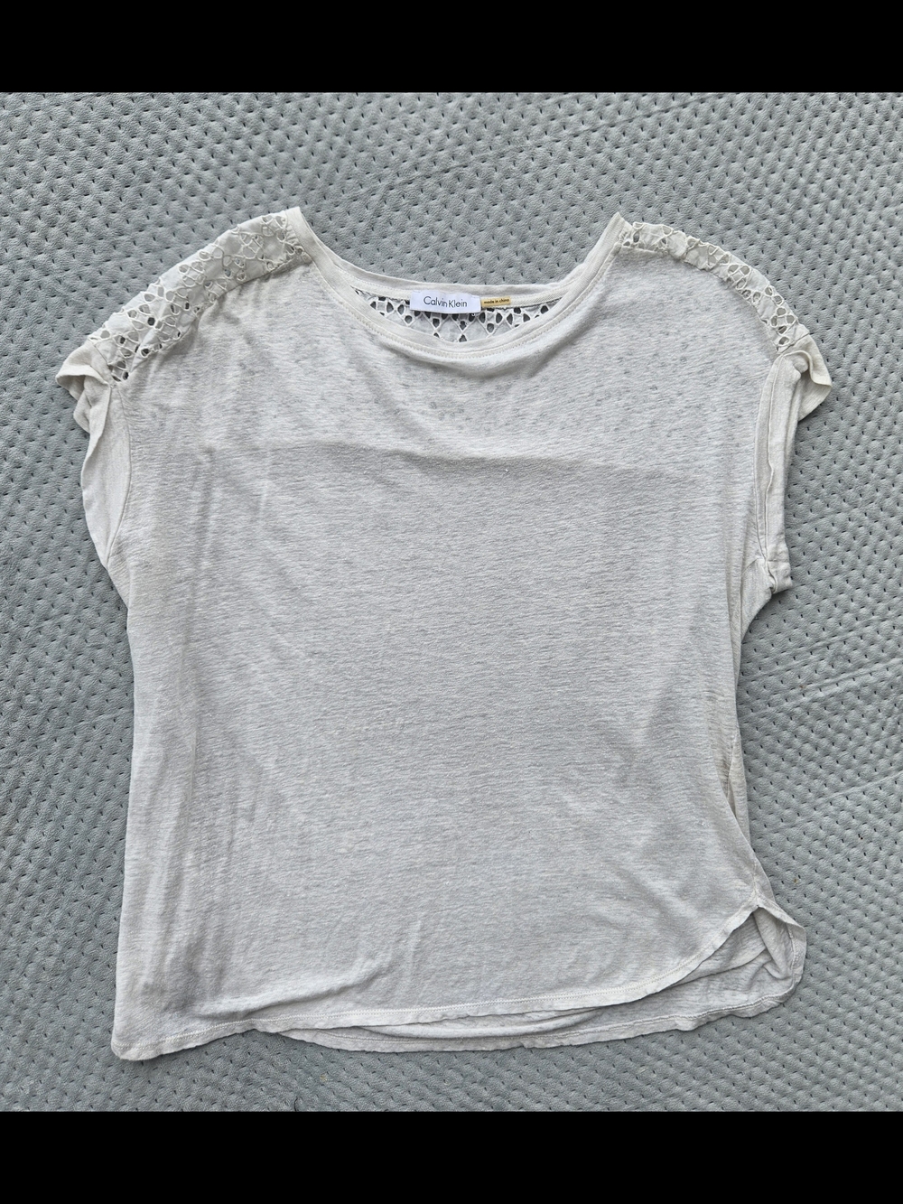 Calvin Klein Cream Lace-Shoulder Short Sleeve Tee